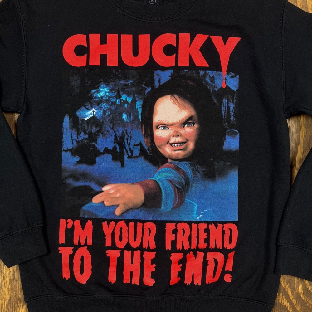 Chucky Crewneck Sweatshirt Small Horror Movie Graphic I'm Your Friend To The End